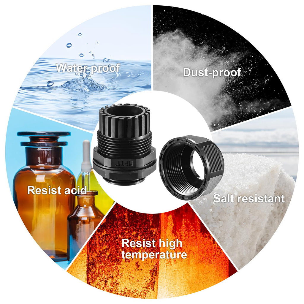 RTHIEAI 25 PCS 1"(17-25mm) NPT Nylon Cable Gland Joints with Gaskets, IP68 Adjustable Lock Nut Strain Relief Cord Grip Waterproof Cable Glands - UL Listed and RoHS Compliant