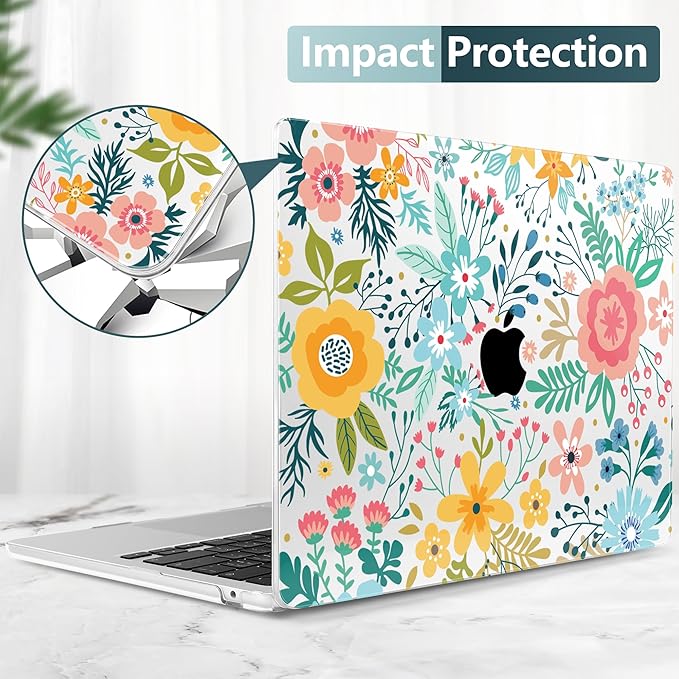 TWOLSKOO Compatible with M4 MacBook Air 15 inch Case 2025-2023 Released Model M4 A3241 M3 A3114 M2 A2941, Plastic Hard Shell & Screen Protector & Keyboard Cover & Trackpad Film, Abstract Flower
