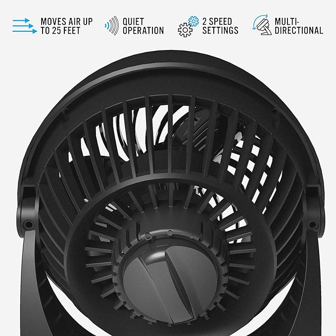 Vornado 133 Small Room Air Circulator Fan, 2 Speeds, Adjustable Head, Table Fan for Desk, Nightstand, Black