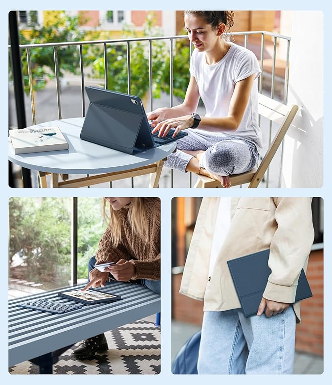 CHESONA Keyboard Case for iPad (A16) 11th/10th Generation (2025/2022), Detachable Wireless Keyboard, Stand Folio Keyboard Cover with Pencil Holder, Thin & Light (Steel Blue)