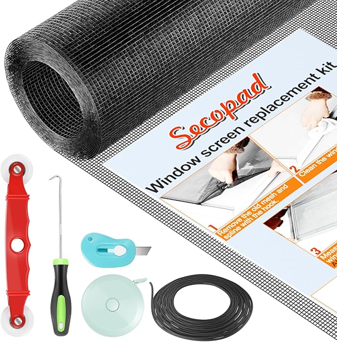Window Screen Door Repair Kit, 59" x 159" Screen Door Mesh Replacement Kit, Durable Fiberglass Mesh Roll with Tools for Windows Doors Patio and Porch Replacement, Black