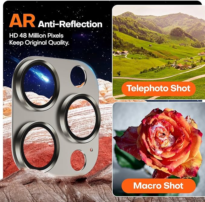 Camera Lens Protector for iPhone 16 Pro Max/16 Pro/15 Pro Max/15 Pro/14 Pro Max/14 Pro, Aluminum Alloy Sapphire Glass Camera Screen Cover, Case Friendly- Natural Titanium