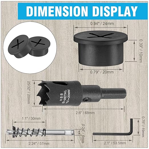 3/4" Black Desk Grommet, JTemgle Flexible Cable Grommet with Bi-Metal Hole Saw Cross Rubber Cable Hole Cover Wire Organizer Caps Desktop Cord Management for Home Office TV Stands Tabletops, 13 Pieces