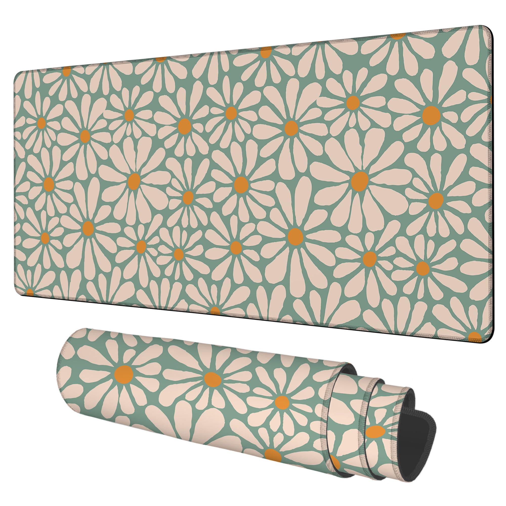NITAHHHY Retro Daisy Flowers Gaming Mouse Pad 3mm Thick Stitched Edge Waterproof Non-Slip Large Computer Keyboard Mouse Mat,Suitable for Office Entertainment Decorative Desk Pad 35.4 x 15.7 Inches