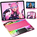 KITONE Transparent Case with Wireless Keyboard only for 2024 iPad Pro 11-in.(M4), 7 Colors Backlight, Trackpad, 360°Rotating Stand for iPad Pro 11(5th Gen), Tech Style