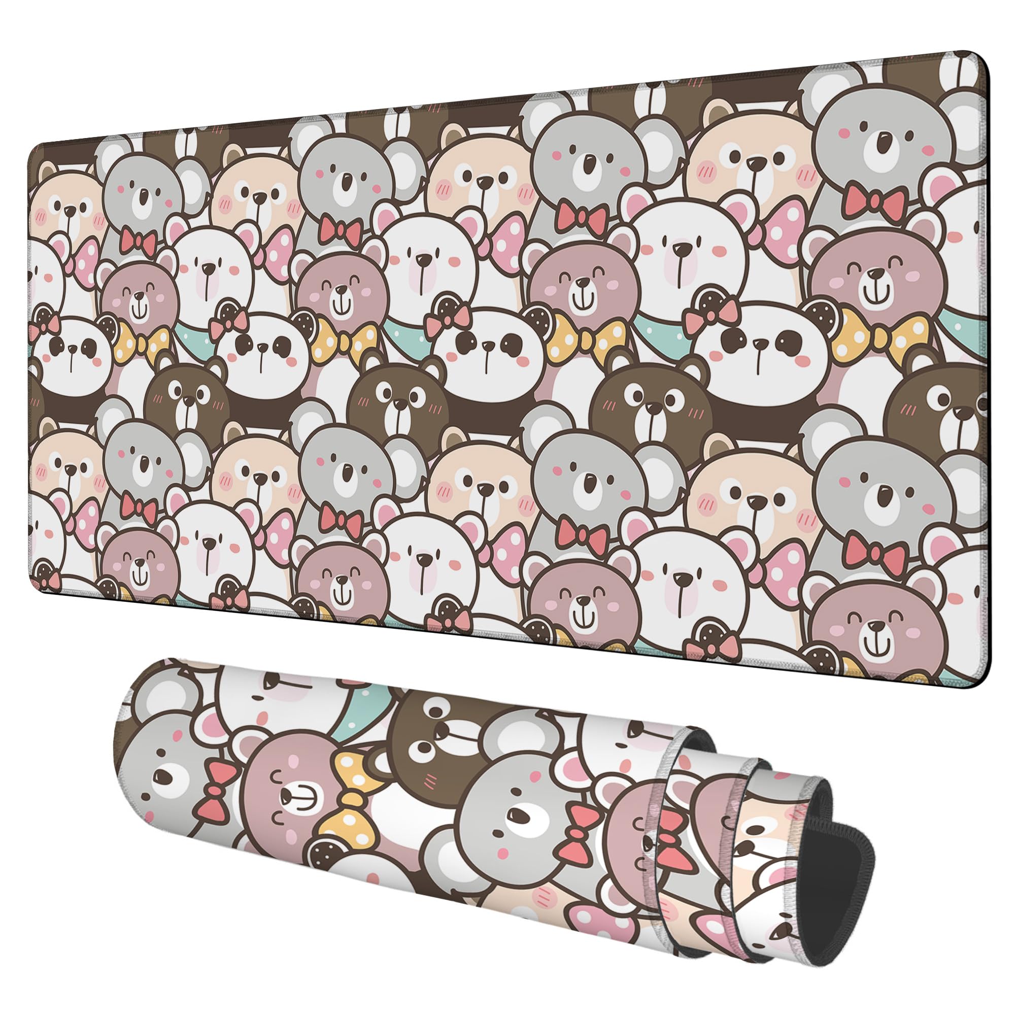 NITAHHHY Gaming Desk Pad Large Extra Length Panda and Koala Mouse Pad Keyboard Laptop Non-Slip Waterproof with Rubber Base Thick Stitched Edge Mouse Mat for Office Home 35.4 x 15.7 Inches