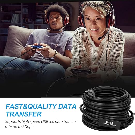 100FT USB 3.0 Active Extension Cable, USB 3.0 Extension Cord A-Male to A-Female, With High-Speed Data Signal Amplifier, Compatible With Quest 3,VR,Rift,360 Kinect,Xbox,Webcam,PS4, HD Camera or More