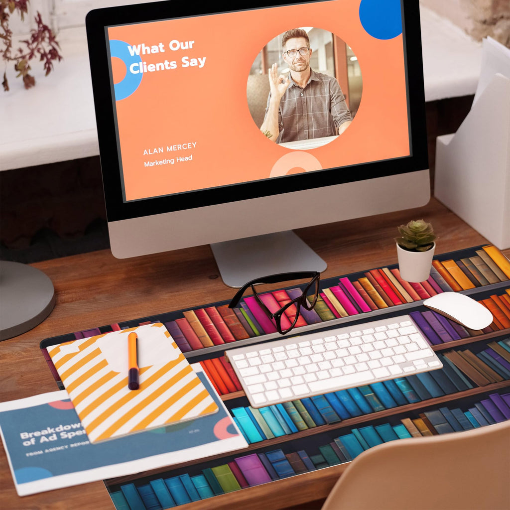 Eflxamz Large Gaming Mouse Pad for Desk,Bookshelves Full of Books Desk Mat,Colorful Books Desk Pad,Extended Big Computer Keyboard Mouse Pad with Non-Slip Base and Stitched Edge,35.4"x15.7"