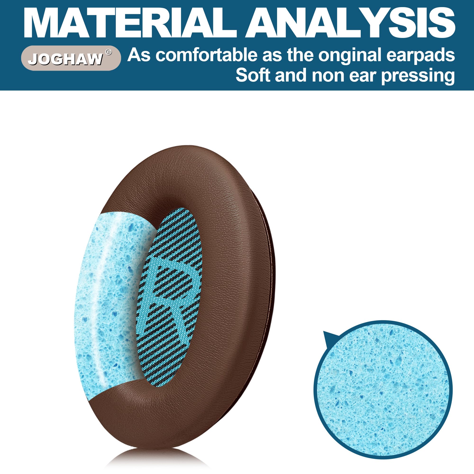 Joghaw Headphones Replacement Ear Pads, Protein Leather earpad Cushions for Bose AE2/QC15/QuietComfort QC25 Headphones, Replacement Earpads, Softer Memory Foam - Brown