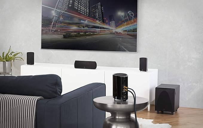 Definitive Technology ProCinema 6D - Compact 5.1 Channel Home Theater Speaker System | 250-Watt Powered Subwoofer Center Channel + 4 Speakers | Sleek Modern Looks Match Any Décor Black