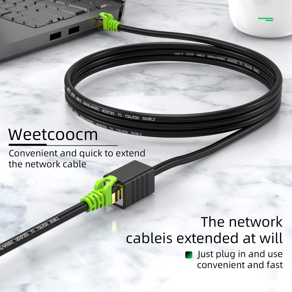 Weetcoocm Ethernet Extension Cable 3ft, Network Cat6a Extension Patch Cable RJ45 Cords Shielded Male to Female Connector (3FT)