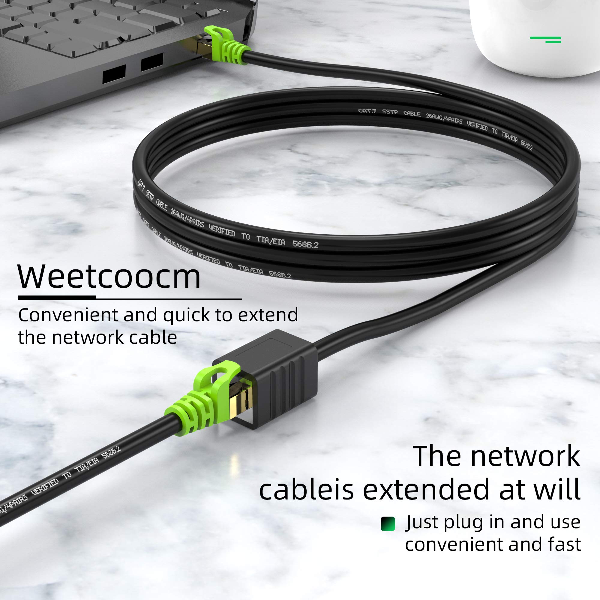 Weetcoocm Ethernet Extension Cable 3ft, Network Cat6a Extension Patch Cable RJ45 Cords Shielded Male to Female Connector (3FT)