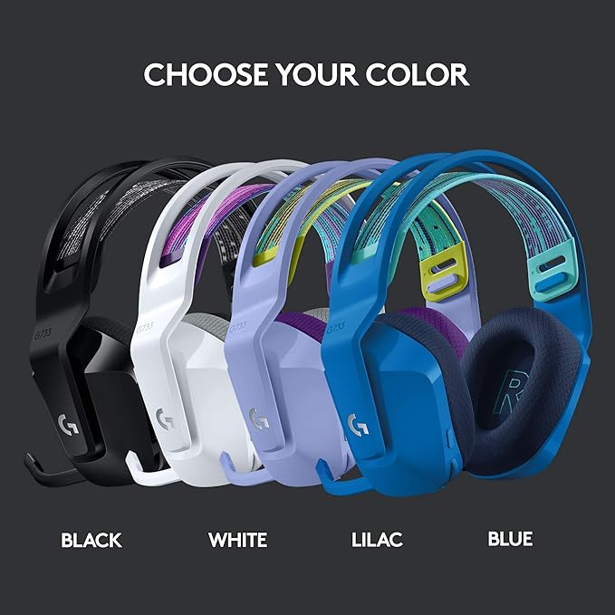 Logitech G733 Lightspeed Wireless Gaming Headset, Suspension Headband, Lightsync RGB, Blue VO!CE Mic, PRO-G Audio – Blue, Gaming Headset Wireless, PC, PS5, PS4, Switch Compatible