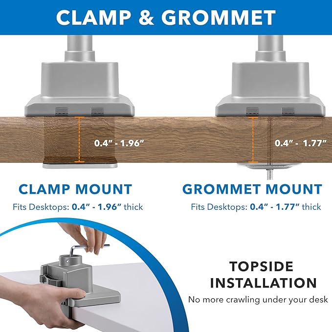Mount-It! Dual Monitor Mount - Monitor Stands for 2 Monitors, Computer Arms on Desk Stand, Gas Spring Height Adjustable Desk Mount in Silver, VESA 75, 100 Fits Screens Up to 32", Silver Color