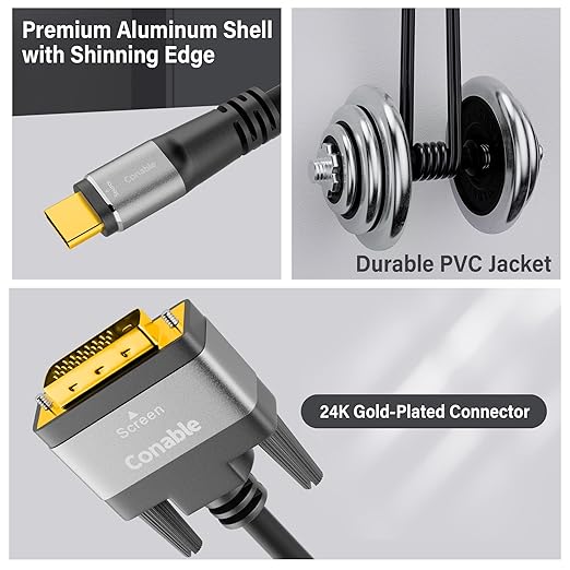 4K USB C to DVI Cable 4 FT, USB Type-C to DVI-D Adapter Cord, (Thunderbolt 3/4) Compatible with iPhone 16/15 Series, MacBook Pro/Air, iPad Pro, iMac, Galaxy S24, XPS, Surface Book 3 and More, Real 4K