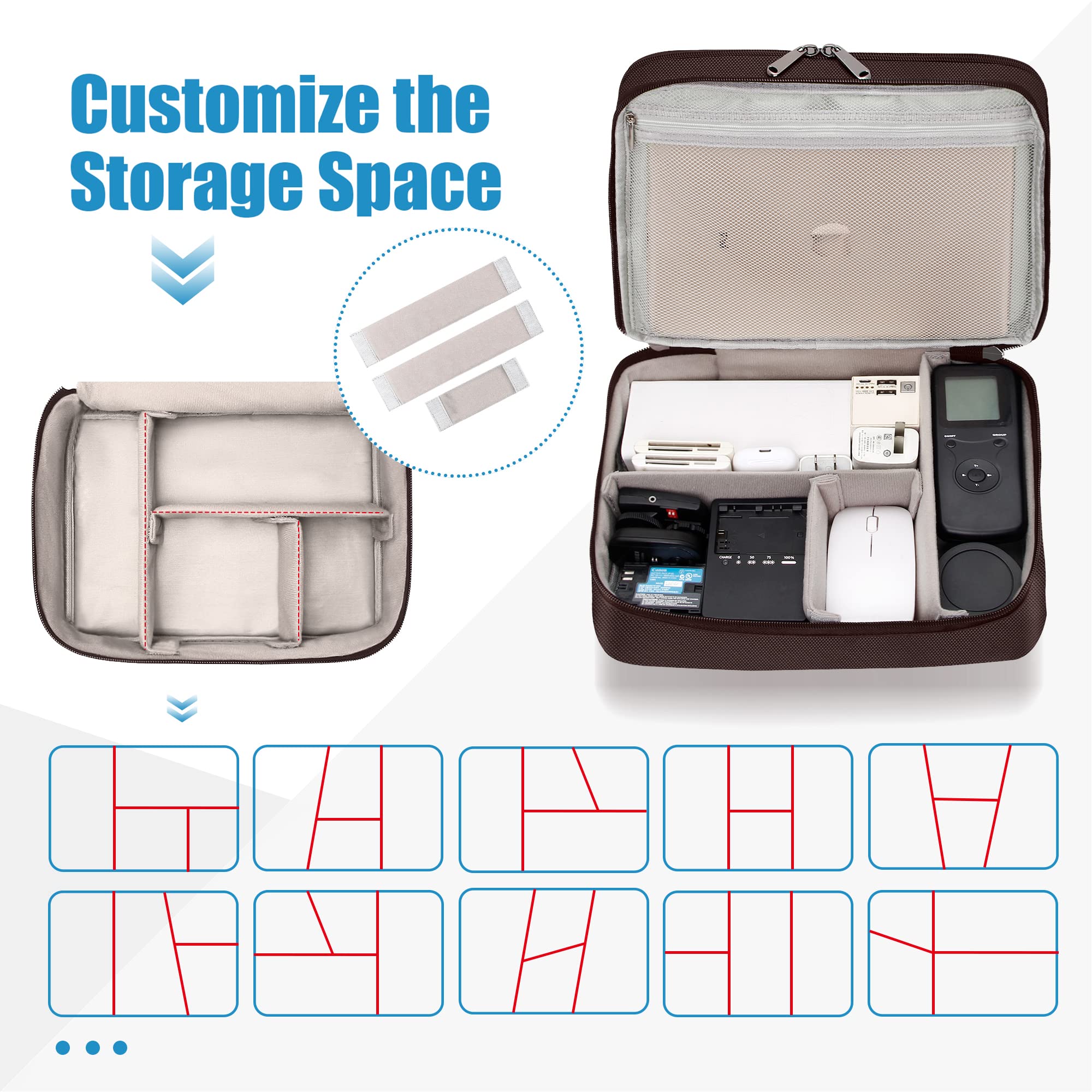 SELLYFELLY Electronics Travel Organizer, Double Layer Cable Organizer Bag Watreproof Electronics Accessories Storage Bag for Cord, Charger, Phone, Power Bank, Kindle, Hard Drive