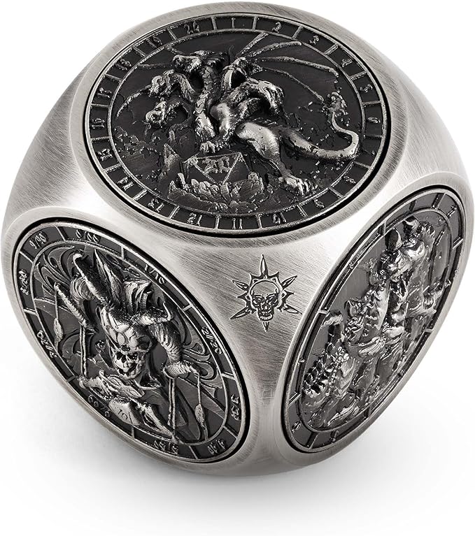 Kabinka Spinner Dice for 7 in 1 DND Dice Set, Unique Metal Dice for Dungeons and Dragons RPG Role Playing Gaming (Ancient Silver)