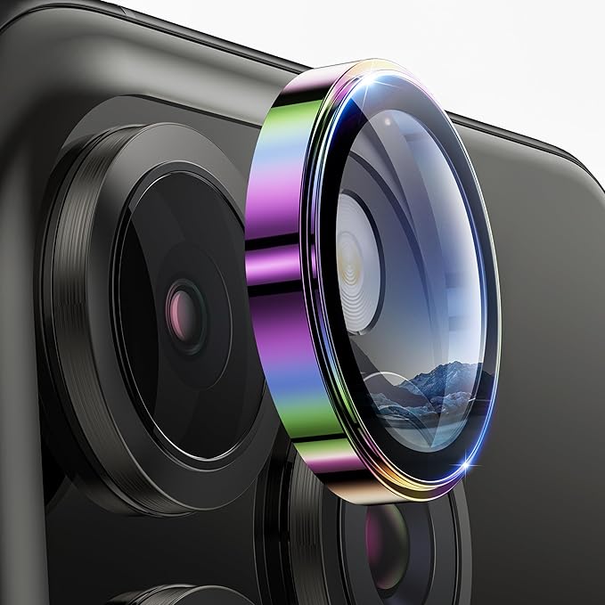 Hoerrye for iPhone 15 Pro Max/iPhone 15 Pro Camera Lens Protector [3+1] [Keep Lens Original Design] 9H Tempered Glass Camera Cover Screen Protector,Colorful Titanium