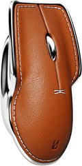 LUNAR ARTEFACTS Ambidextrous Rechargeable Bluetooth Wireless Computer Mouse Brown French Leather and Aluminum, Qi Enabled USB-C