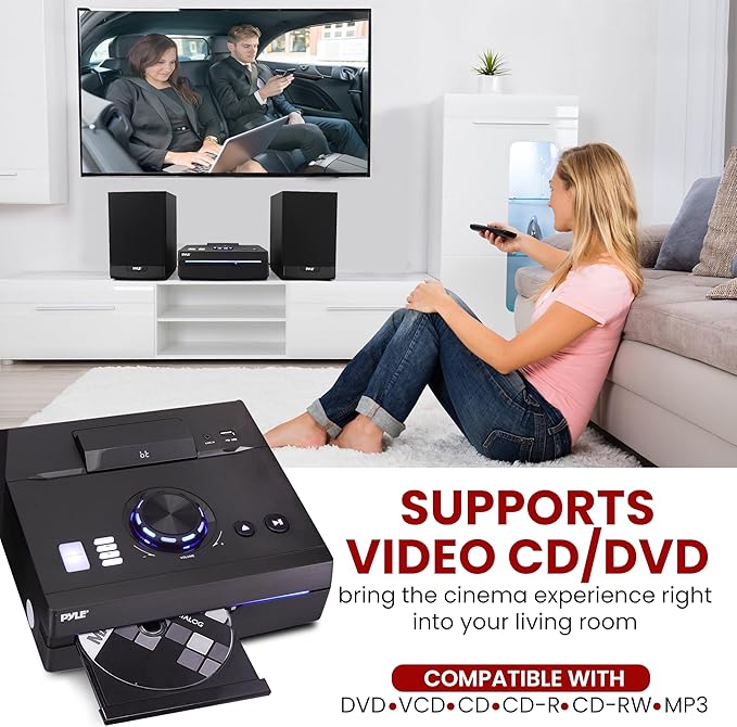 Pyle Home Stereo Shelf System - 100W Wireless BT Streaming with CD Player, FM Radio, USB & SD Card Playback, 2-Way Music Crisp-Sound, Remote Control, Dual Stereo Speakers (Black)