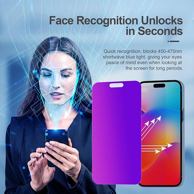 Compatible for iPhone 15 Pro Privacy Screen Protector Tempered Glass 6.1 Inch, Purple Gradient Anti Spy Anti Blue Light HD Easy Installation