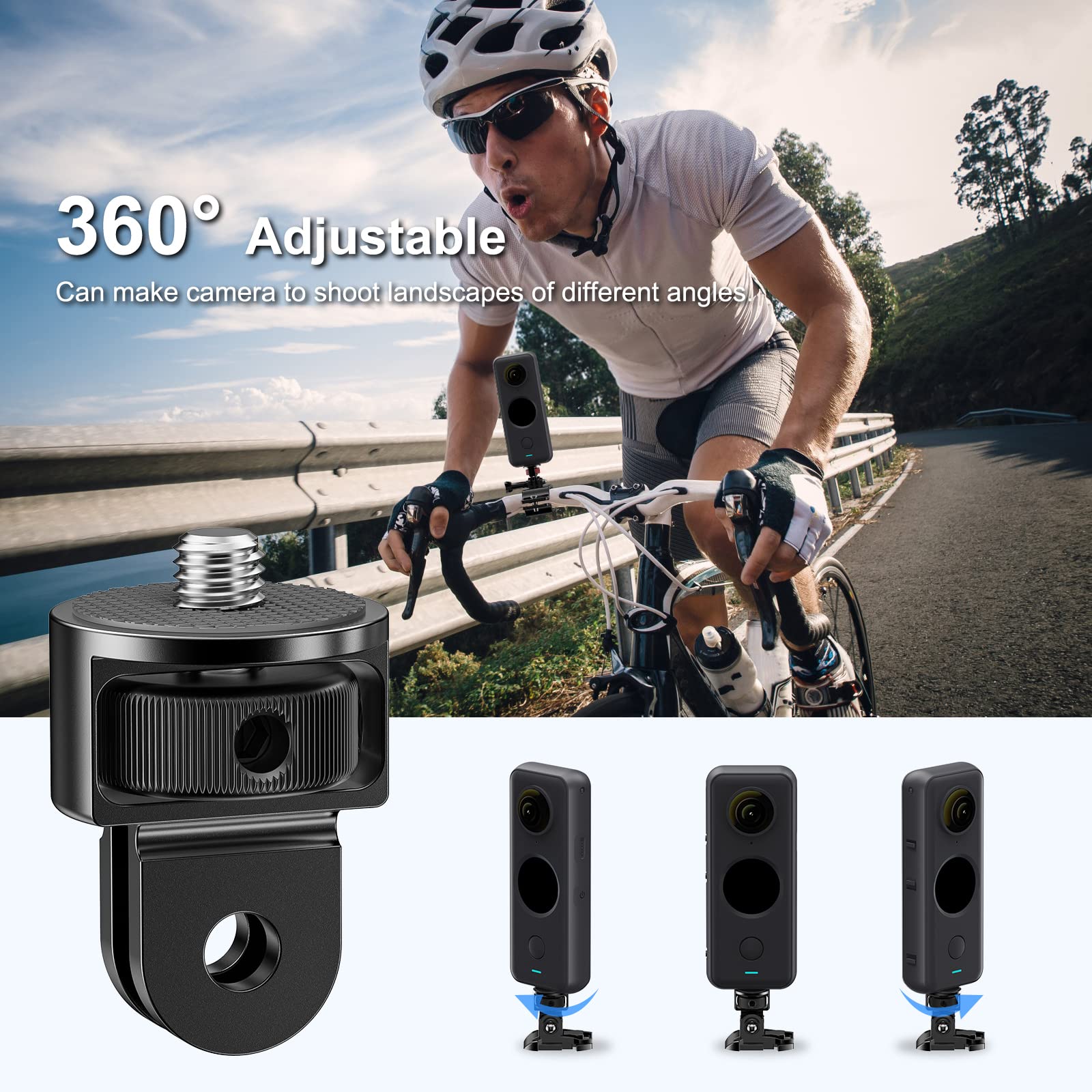 Starbea 2 Pieces Camera Tripod Mount for Gopro Adapter 360°Adjustable Aluminum Alloy Conversion Adapter for GoPro Hero, Insta360, Sjcam Action Cameras and Other Standard 1/4 Accessories (GC-1)