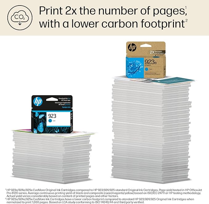 HP 923e EvoMore High Yield Cyan Ink Cartridge | Works OfficeJet 8120 Series, OfficeJet Pro 8130 Series | Carbon Neutral | 4K0T4LN