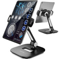 AboveTEK Tablet Stand Holder, Stylish Aluminum iPad Stands, Foldable 360° Swivel Table Stand Holder fits 4-11" Tablets/Smartphones for Kitchen Bedside Office POS Showroom Reception (Black)