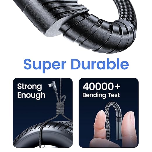 USB to USB C Cable [10ft, 2Pack ] USB A to Type C Right Angle Charger Cord 90 Degree Braided Fast Charging for iPhone 16/15/15 Plus/15 Pro/15 Pro Max/Samsung Galaxy S10 S10+, A15 A25, LG V30, Switch