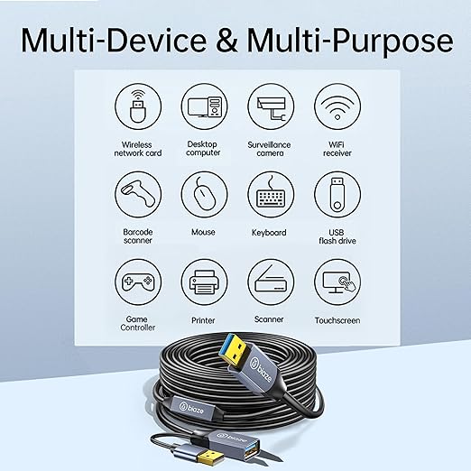 USB Extension Cable USB 3.0 Extension Cord Type A Male to Female Cord Nylon Braided High Data Transfer Compatible with USB Keyboard, Mouse, Flash Drive(30ft)