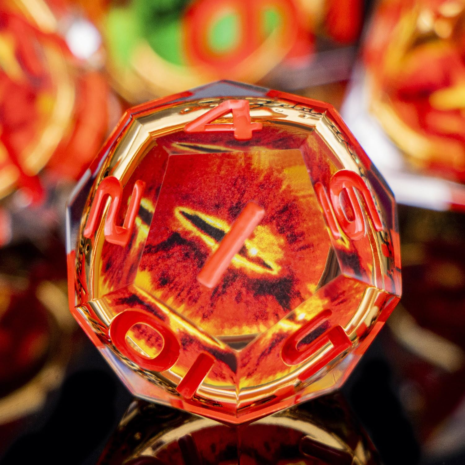 ORIFANTOU Magic Golden Ring DND Dice Set Sharp Edge Red Gaze Eye Resin Dice with Box, for use with RPG D&D Tabletop Games Lord D and D Polyhedral Dice Set