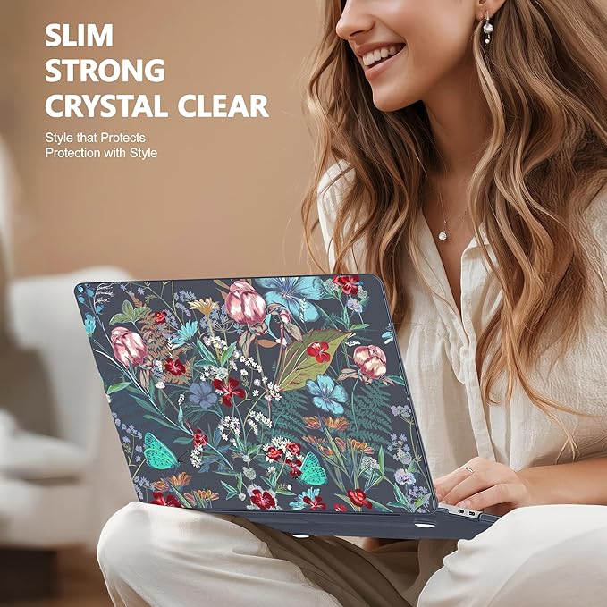 Case for MacBook Pro 13 inch with/Without Touch Bar (2016-2022, M2 A2338 M1 A2289 A2251 A2159 A1989 A1706 A1708), Hard Shell + Keyboard Cover + Dust Plug, Flowers & Herbs
