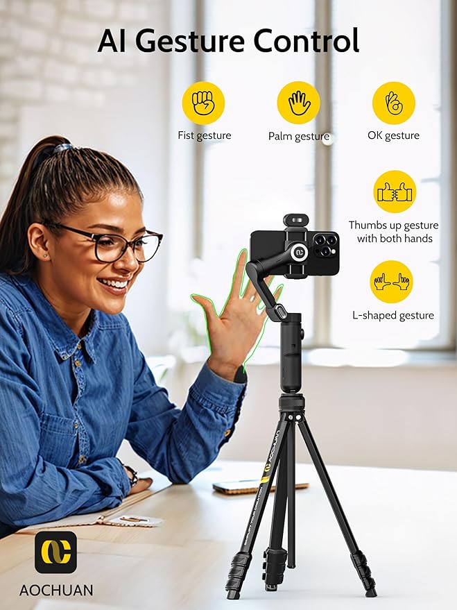 3-Axis Gimbal Stabilizer for iPhone & Android w/RGB Light, Handheld Phone Gimbal for Video Recording w/AI Tracking,1/4 Thread, Extendable Tripod, Padded Carry Bag(Smart X Complete Combo1)