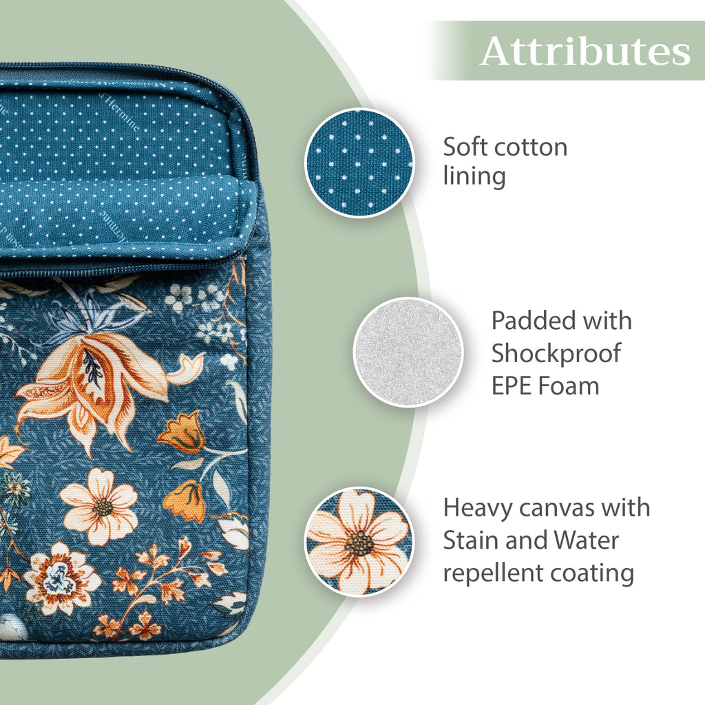 Maison d'Hermine Laptop Bag with Pocket Upto 15.5 inch Stain and Water Repellent Cotton Canvas Spring Summer (Luxury Loft - Dark Teal)