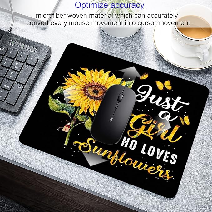 SHALYSONG Sunflower Girl Mouse Pad, Cute Aesthetic Small Laptop Mousepad