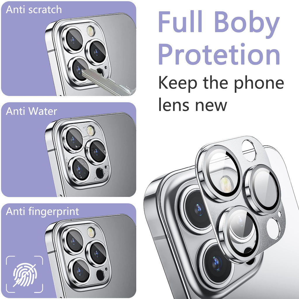 SHANG PIN JIA 2 Pack Camera Lens Protector for iPhone 15 Pro/15 Pro Max,[Not Easy to Breakn ] AR Tempered Glass Strong Adsorption Metal Camera Cover Screen-Silvery