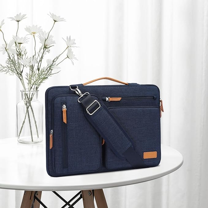 MOSISO 360 Protective Laptop Shoulder Bag,15-15.6 inch Computer Bags Compatible with MacBook Pro 16 inch, HP, Dell, Lenovo, Asus Notebook,Side Open Messenger Bag with 4 Zipper Pockets, Navy Blue