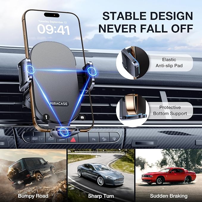 Miracase Phone Holders for Your Car with Metal Hook Clip, Air Vent Cell Phone Stand Car Mount, Universal Automobile Cradle Fit for iPhone Android and All Smartphones, Dark Grey