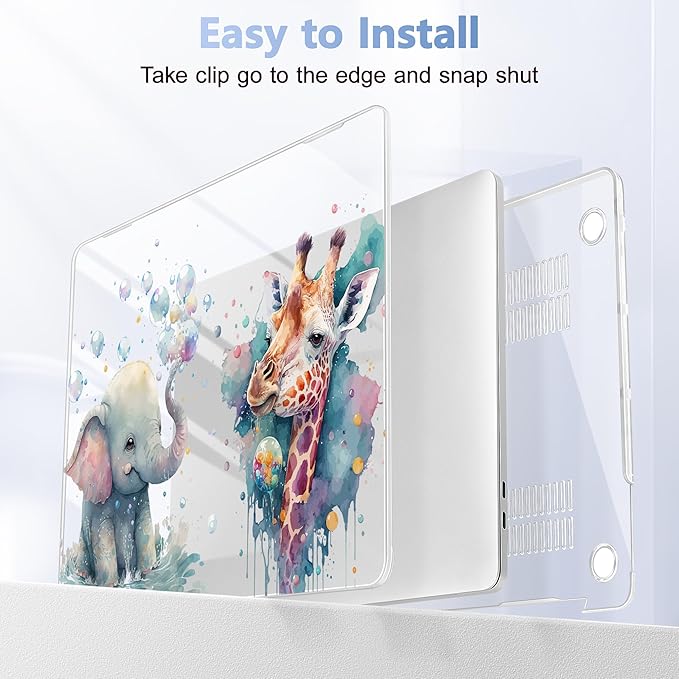 MacBook Pro 16 inch A2141 Case 2019 2020, Plastic Hard Shell Cover with Keyboard Cover & Screen Protector, Elephant & Giraffe