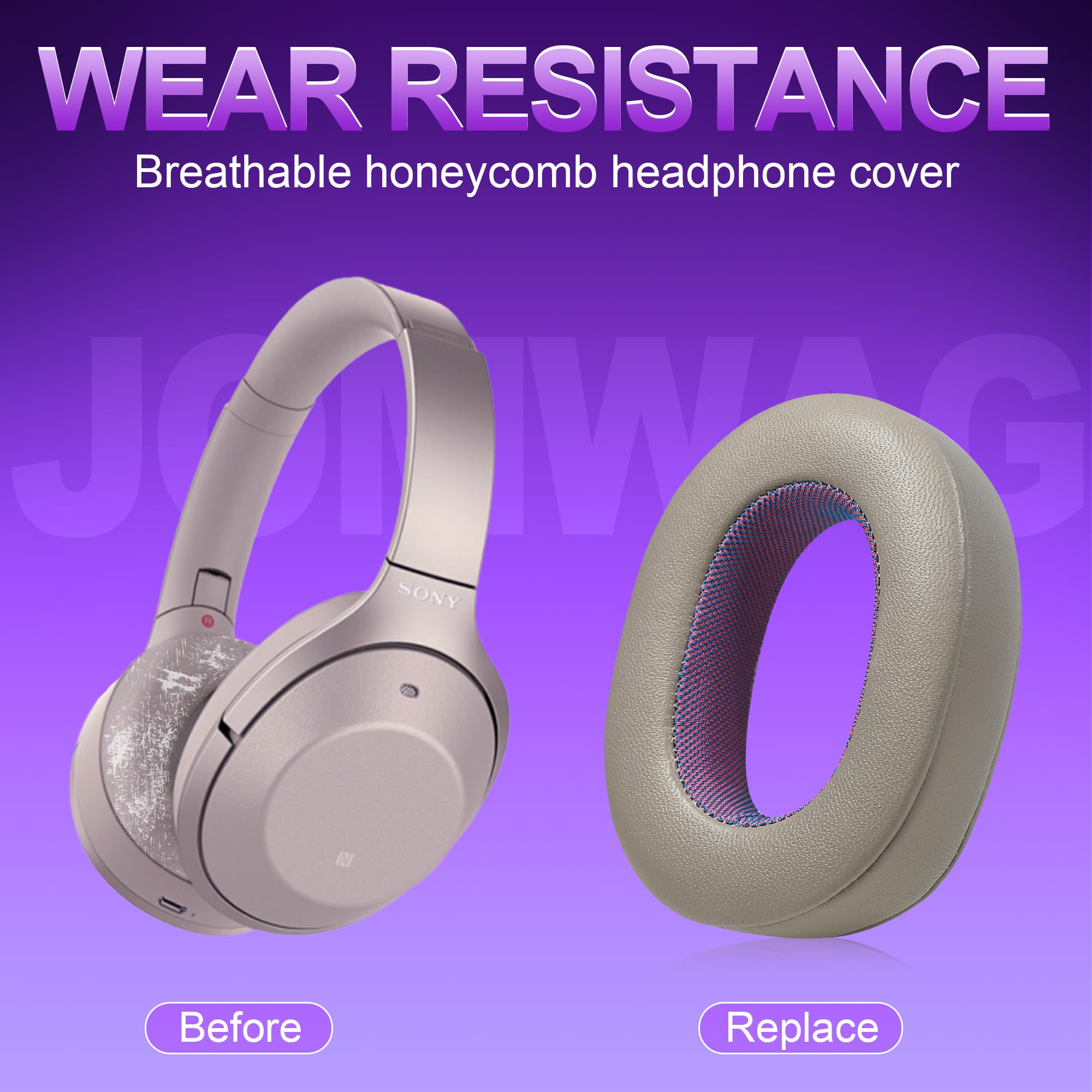 Jomwag Sheepskin Replacement Earpads for WH-1000XM2/MDR-1000X - Gold/Purple