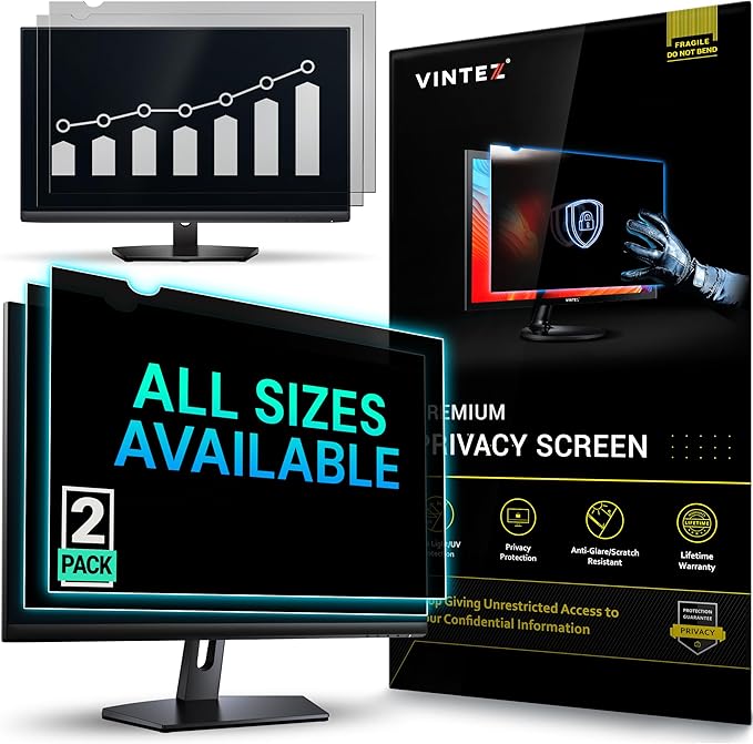 VINTEZ [2 Pack] 23.8 Inch 16:9 Privacy Screen for Computer Monitor and Laptop - Anti Glare Protector Film Blue Light Filter Eye Protection - Computer Screen Privacy Shield