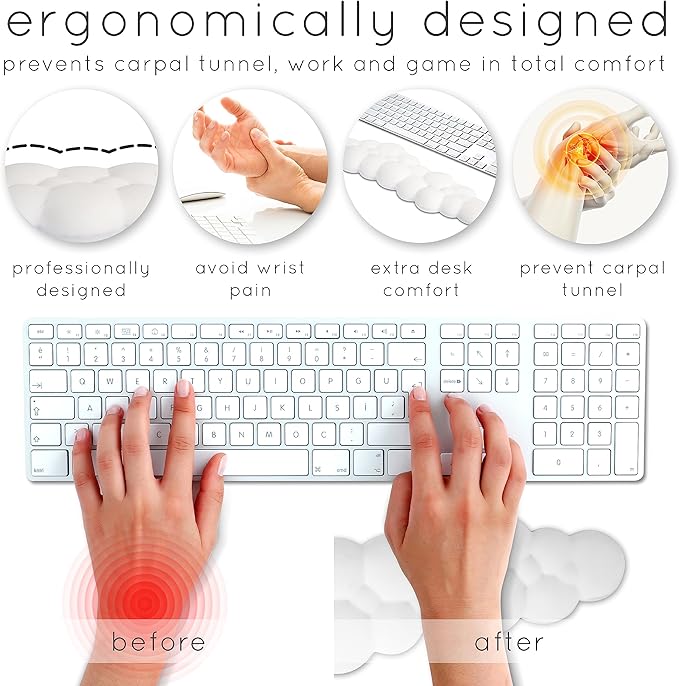 Qloud Cloud Wrist Rest Keyboard Wrist Rest for Computer Keyboard Pad, Cloud Keyboard Wrist Rest, Wrist Pad for Keyboard, Memory Foam, Non Slip Base, Comes with Mouse Pad - Lilac Purple