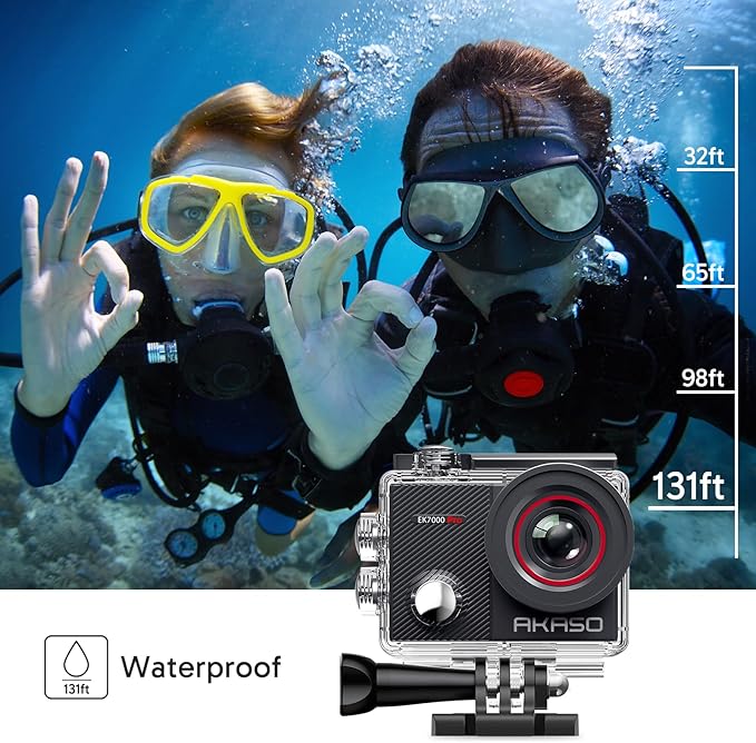 AKASO EK7000 Pro 4K30fps Action Camera with 256GB MicroSDXC U3 Card Accessories Kit Bundle, 20MP Ultra HD 131ft Waterproof Underwater Camera EIS WiFi Remote Control 5X Zoom Sport Cameras