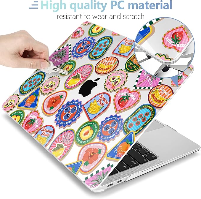 MEEgoodo for MacBook Air 13 inch Case 2021 2020 2019 2018 Released A2337 M1 A2179 A1932 with Touch ID, Plastic Hard Shell & Keyboard Cover Compatible with MacBook Air Case 13.3,Fruit & Sticker