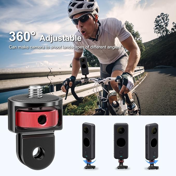 2 Pieces Camera Tripod Mount for Gopro Adapter 360°Adjustable Aluminum Alloy Conversion Adapter for GoPro Hero, Insta360, Sjcam Action Cameras and Other Standard 1/4 Accessories (GC-2)