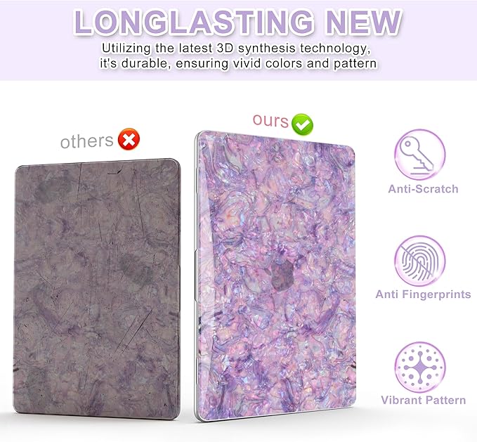 B BELK Compatible with MacBook Air 13 inch Case 2025 2024 2023 2022 M4 M3 M2 A3240 A3113 A2681, Plastic Hard Shell +Keyboard Cover +Screen Protector for MacBook Air 13.6 inch Case, Shiny Purple Pearl