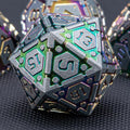 DND Metal Dice Set, Polyhedral Dice Set for RPG D&D Dice with Cracks Dungeons and Dragons Dice Set for RPG TTRPG D&D Die with Gift Case（Silver and Coloured Ink-1）