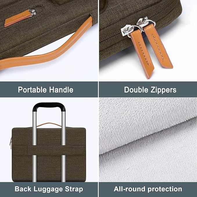 MOSISO 360 Protective Laptop Case 13.3 inch, 13-13.3 inch Laptop Sleeve Compatible with MacBook Air/Pro 13 / Pro 14,HP Dell Acer ASUS,Side Open Carrying Case with 4 Zipper Pockets&Handle, Carob Brown