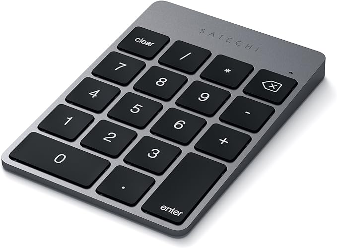 Satechi Slim Aluminum Bluetooth Keypad, Wireless Number Pad with 18 Keys, Micro USB Rechargeable Numpad, External Number Pad for MacBook Air/Pro M4, iPad Air/Pro M4/M3, iMac, PC - Space Gray