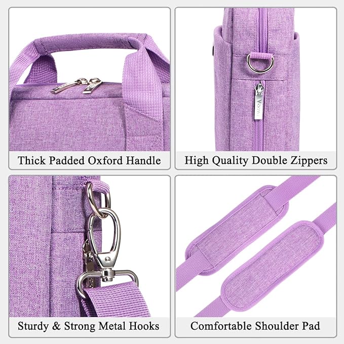 Voova Laptop Bag Case 17 17.3 Inch Computer Sleeve Messenger Bag with Shoulder Strap Expandable Waterproof Large Capacity Business Briefcase for Work Travel Fit 17-18” Laptop, Men Women, Lavender